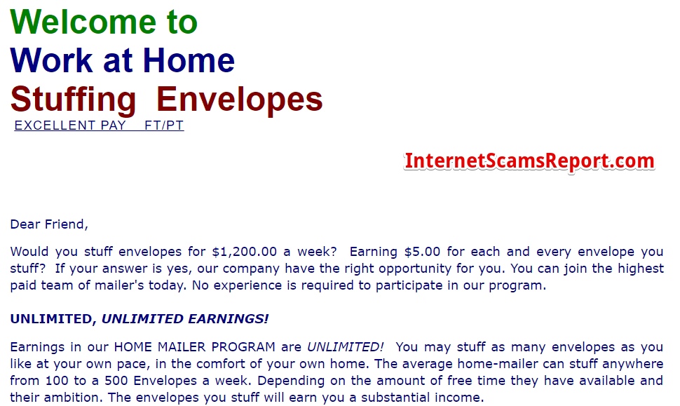 Is Work from Home Stuffing Envelopes a scam?